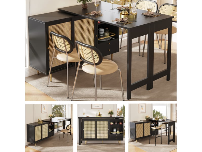 Bahut de cuisine design noir pivotante à 360°, table haute avec meuble de rangement, dimensions 107 x 40 x 71,4 cm - Conforama B
