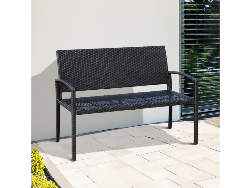  Banc de jardin 2 places, banc d'extérieur avec dossier et assise en rotin pe, charge maximale 240 kg, 122 x 60 x 85 cm, noir  - Conforama D