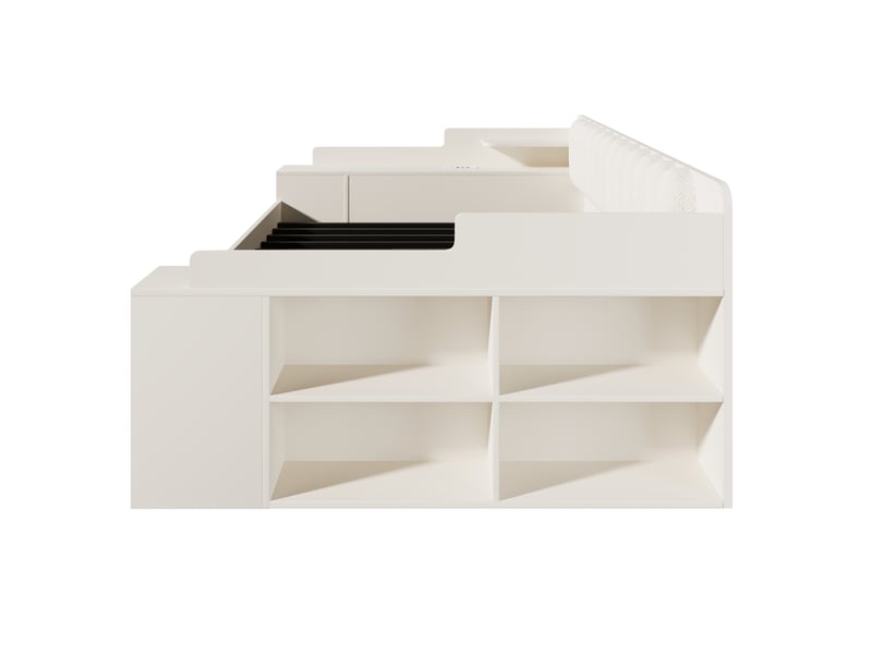 Lit banquette 140x190 cm avec tiroirs et chargeurs usb, blanc, sans matelas - Conforama R