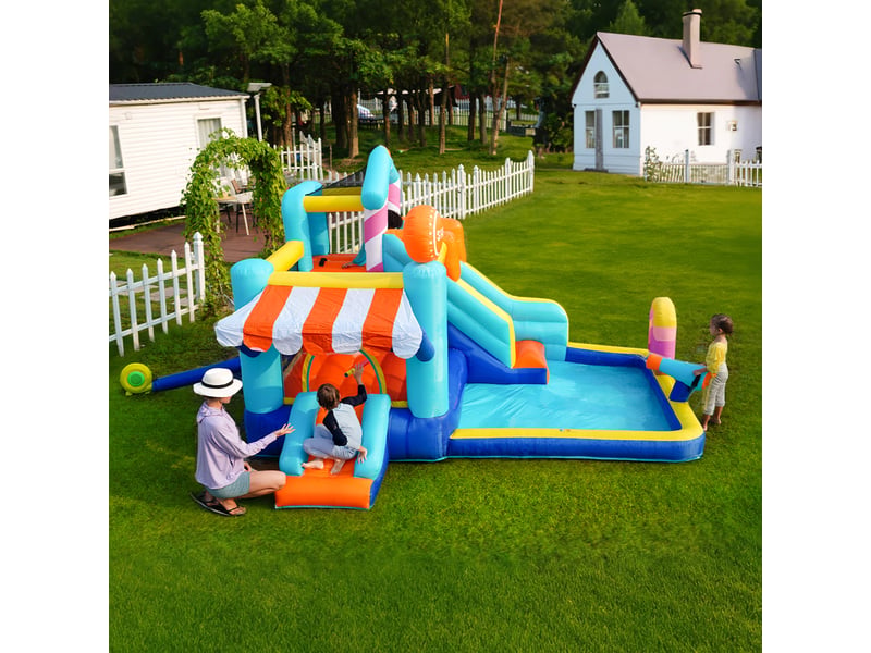 Château Gonflable Avec Souffleur, Parc Aquatique Multifonctionnel Parc De Trampolines Pour Enfants Toboggan Aquatique Mur De Points De Lancer Panier De Basket Mur Descalade 87791404