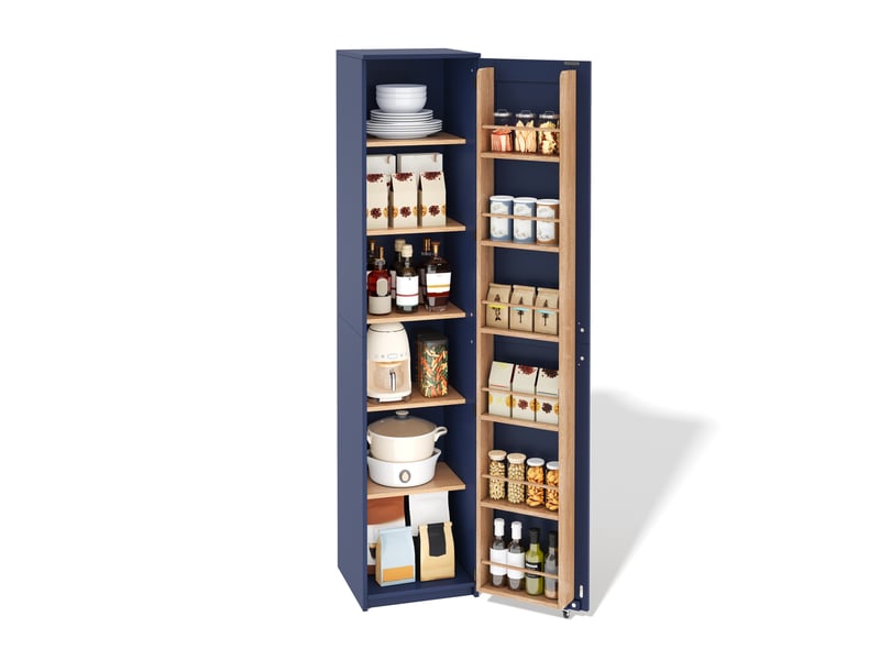  Buffet haut 40x40x183 cm avec rangement adaptable en mdf coloris bleu, style moderne  - Conforama A