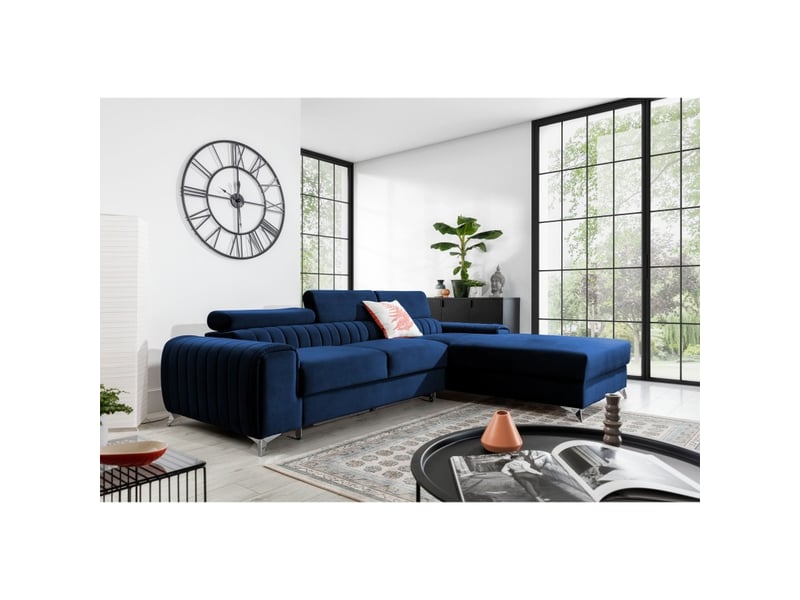 Canapé d'angle droit bleu foncé convertible 3 places jayson couchage d'appoint - Conforama D