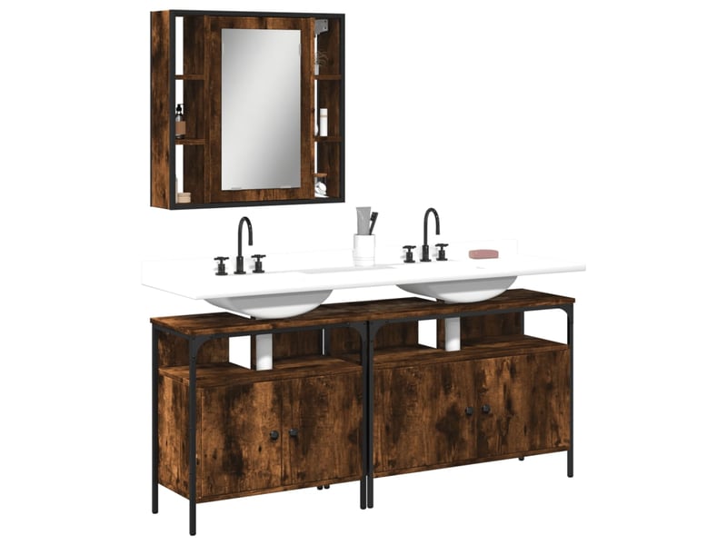 Ensemble d'armoires de salle de bain 3 pcs chêne fumé shl1376 - Conforama B