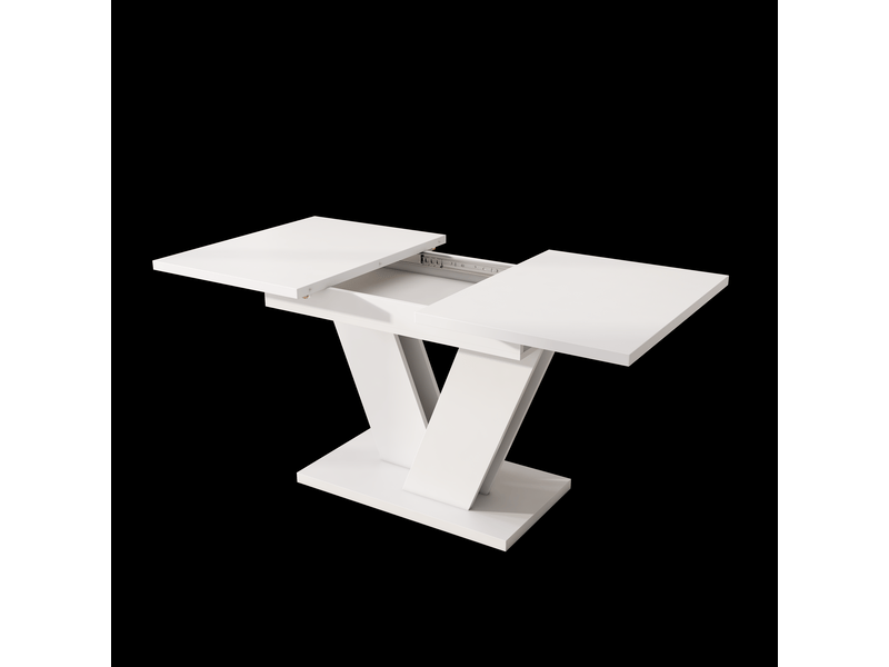  Table à manger rectangulaire extensible blanche en mdf 120-160 cm, 4 à 8 couverts, piètement en v design pour salle à manger  - Conforama C