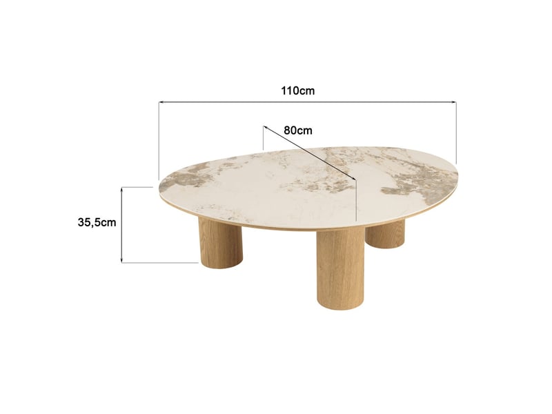 Ugo - table basse 110x80cm plateau céramique pieds bois clair  - Conforama E