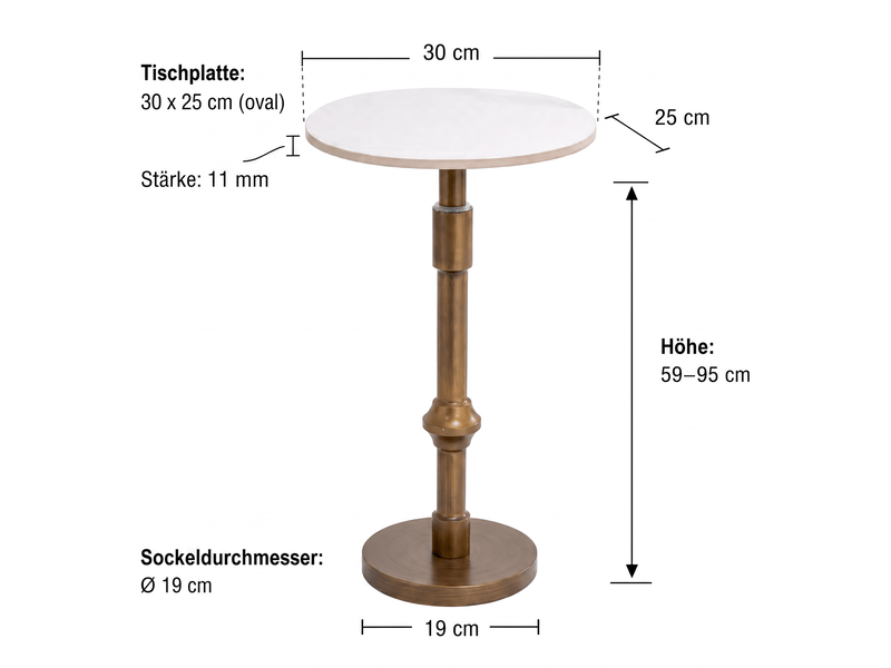  Table d’appoint plateau ovale réglable en hauteur 30x25x95 cm en métal couleur blanc, design simple  - Conforama C