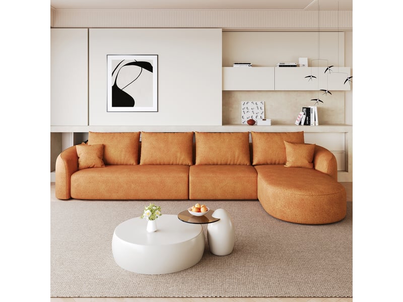  Canapé d’angle l 336 cm, sofa compression sans structure, modulable, mousse confortable, sans montage, salon chambre, orange  - Conforama B