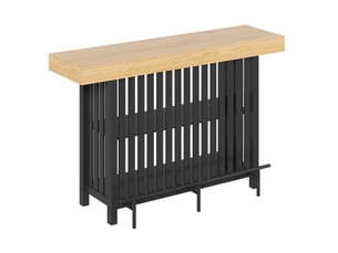 Table de bar 160x40x105 cm noire en mdf avec 2 étagères et repose-pieds