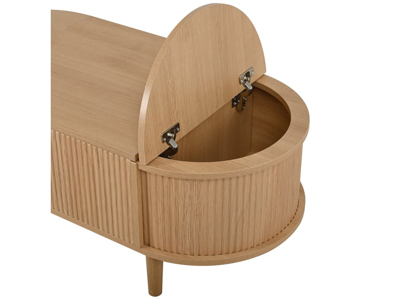  Table basse ovale 100x48x53,5 cm réglable avec rangement mdf et bois chêne  - Conforama D