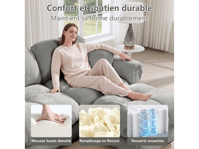  Canapé d'angle 4 places en l modulable chenille 330 x 149 x 90 cm gris clair confort soutenu  - Conforama R