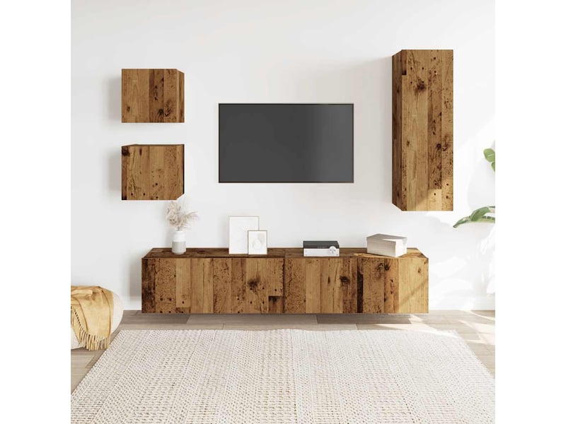  Ensemble de meuble tv - banc tv - meuble de rangement mural 5 pcs vieux bois bois d'ingénierie  - Conforama C