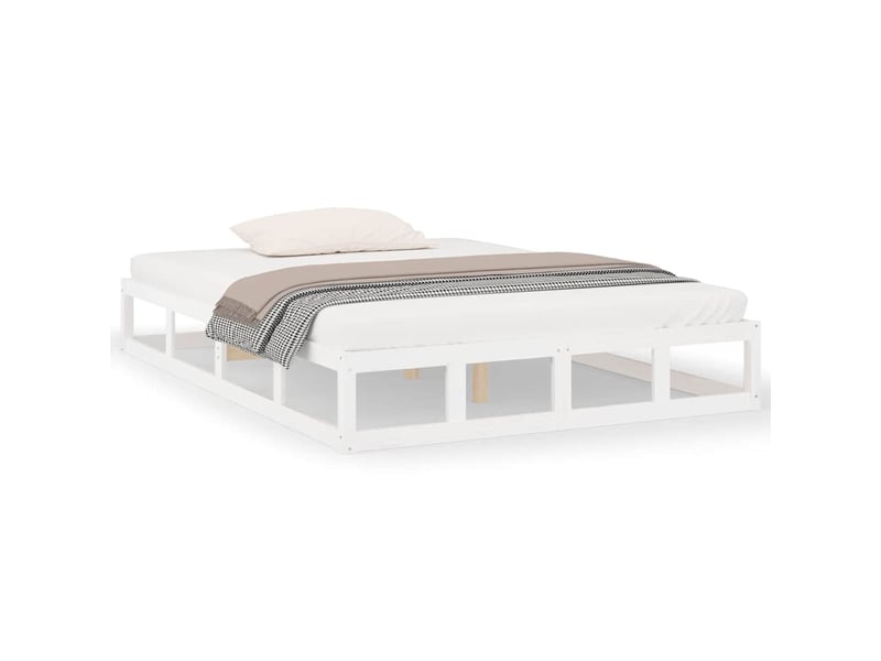 Lit adulte, lit double, cadre de lit sans matelas blanc 150x200cm bois massif cf11517 - Conforama A
