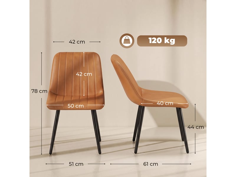  Lot de 2 chaises de salle à manger modernes, dossier et assise incurvés, en revêtement synthétique, 51x61x78cm, marron  - Conforama E