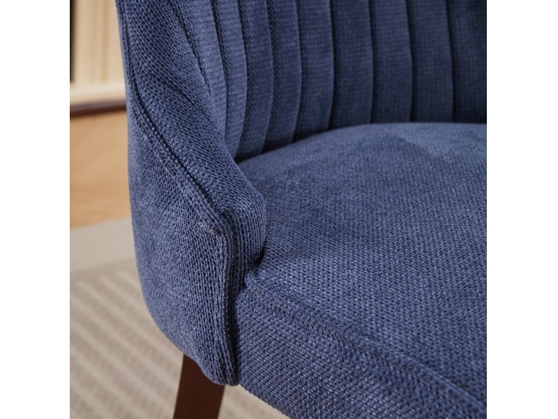  Lot de 2 chaises de salle à manger  50x64x95,5 cm, dossier haut, pieds réglables, chenille et bois, bleu  - Conforama E