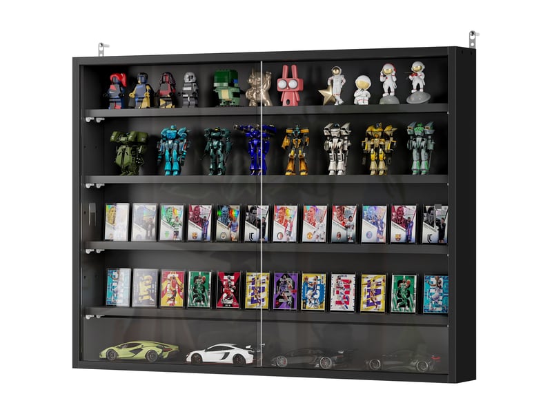  Vitrine murale en bois avec étagères réglables et 2 portes coulissantes en verre, 80 x 9,5 x 60 cm, noire  - Conforama B