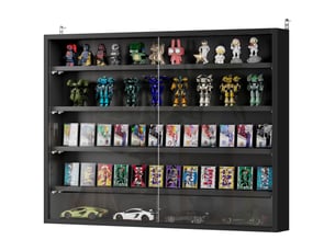 Vitrine murale en bois avec étagères réglables et 2 portes coulissantes en verre, 80 x 9,5 x 60 cm, noire