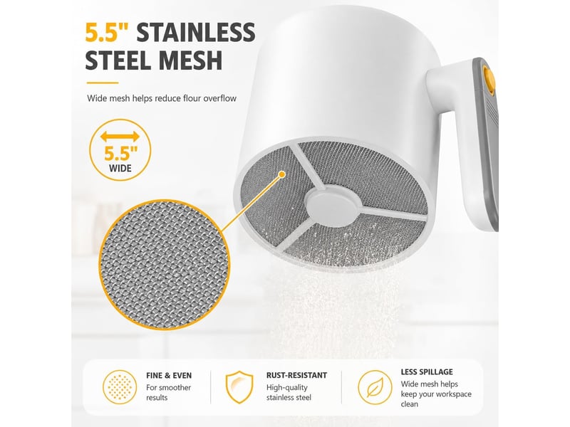  Tamis à farine électrique à piles en acier inoxydable - outil de cuisson à main - saupoudreuse à poudre - peut être utilisée pour les pâtisseries CSTY-0010113TY - Conforama E