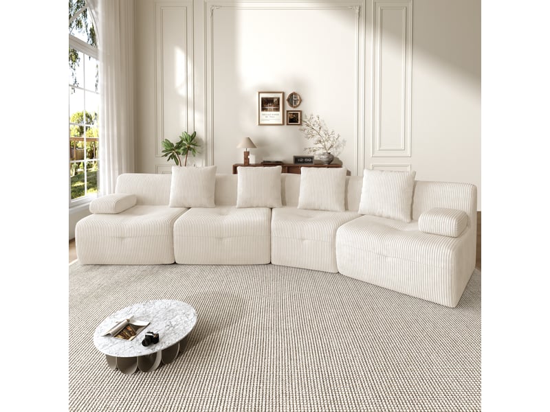 Canapé modulable, canapé 4 places, format compressé, en velours tricoté, pour intérieur, sans montage - Conforama A