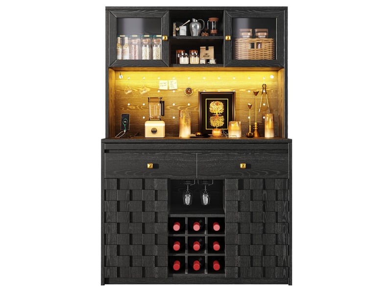  Meuble de cuisine haut avec led prises usb et porte-bouteilles noir 120x40x178 cm N620GG260707S - Conforama B