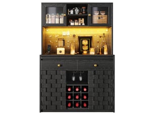 Meuble de cuisine haut avec led prises usb et porte-bouteilles noir 120x40x178 cm
