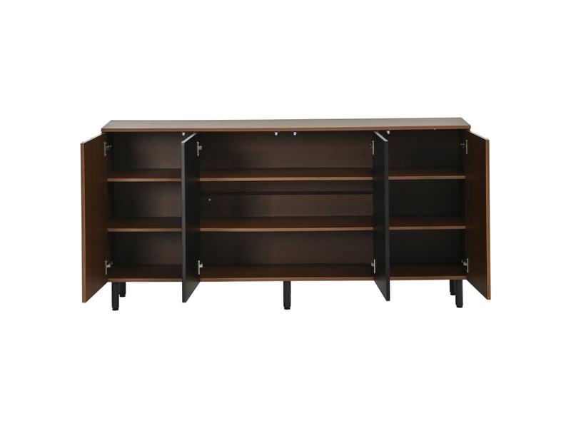Buffet de cuisine noyer, 160 × 35 × 80 cm, panneau de particules, éléments en verre, pieds en métal, étagères réglables - Conforama D