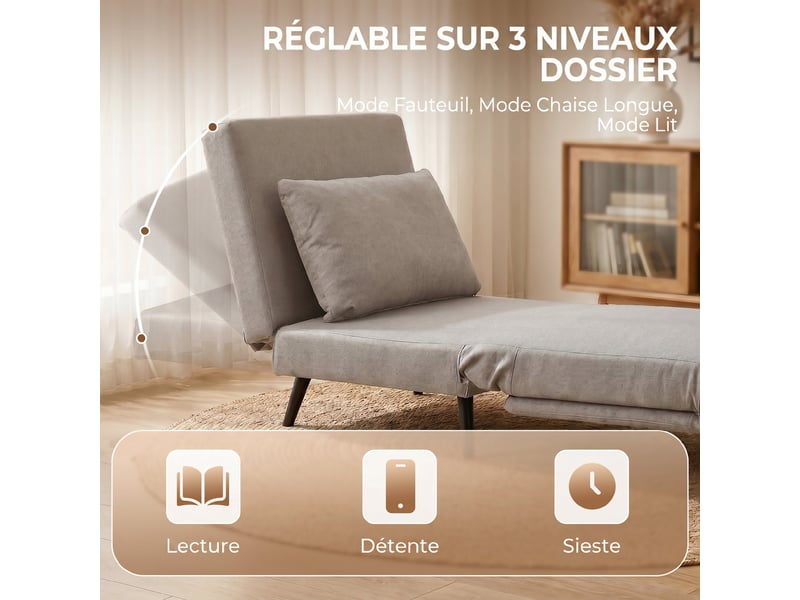  Fauteuil convertible 1 place clic-clac en tissu marron clair 75x88x78 cm  - Conforama E