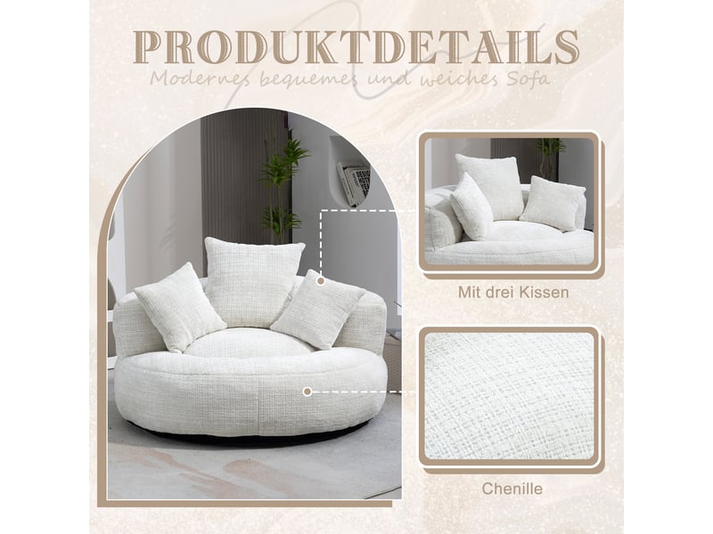  Fauteuil lounge en tissu chenille beige avec 3 coussins W3056P298525 - Conforama D