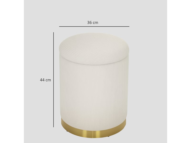  Tabouret pliant avec rangement et couvercle à base en acier de forme ronde aux dimensions 36 x 36 x 44 cm en blanc crème  - Conforama C