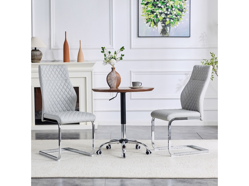  Lot de 2 chaises de salle à manger gris clair en cuir pu avec pieds en métal argenté et haut dossier 100cm  - Conforama R