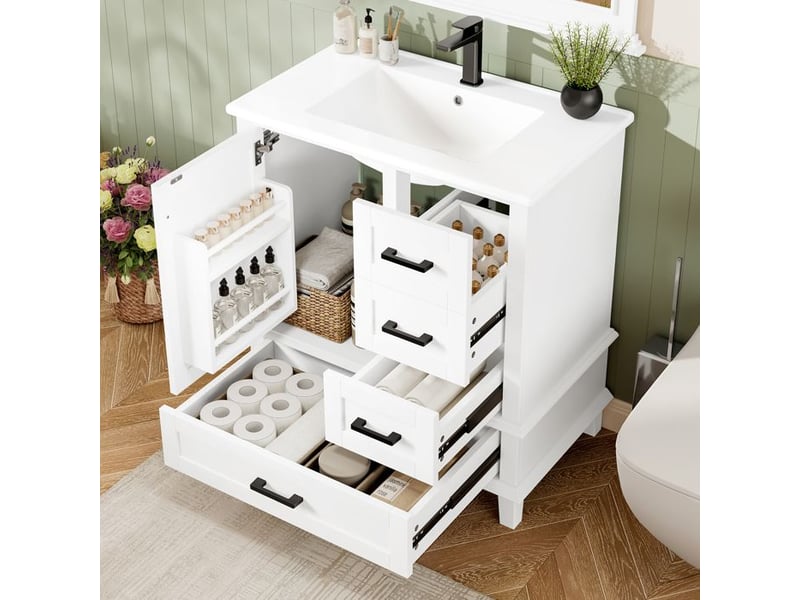 Armoire de salle de bain - blanc - lavabo intégré - 3 tiroirs silencieux 76x46x83.5cm - Conforama C