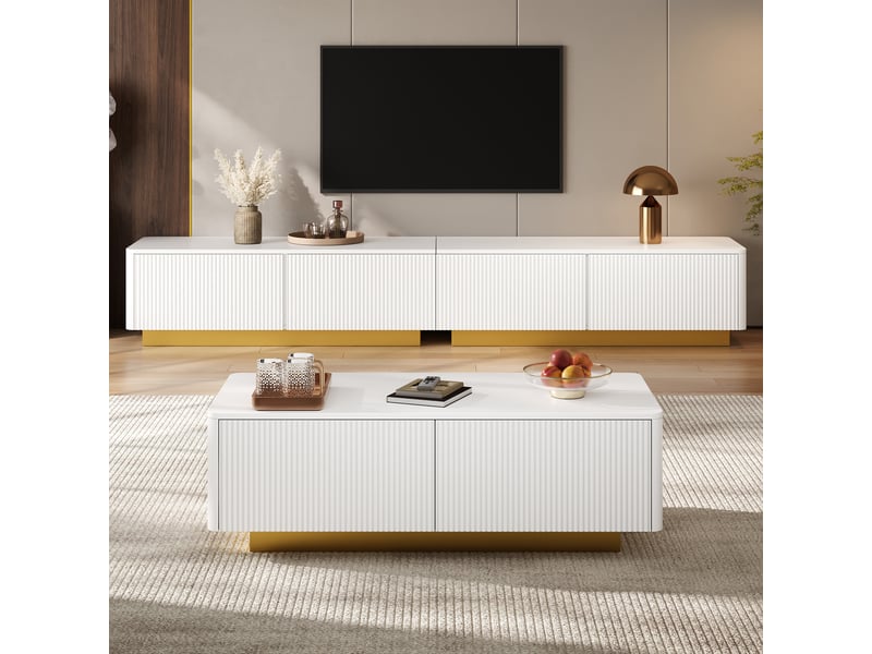  Ensemble meuble tv et table basse 2 pièces, façades rainurées, rangements, mobilier de salon moderne ABC - Conforama B