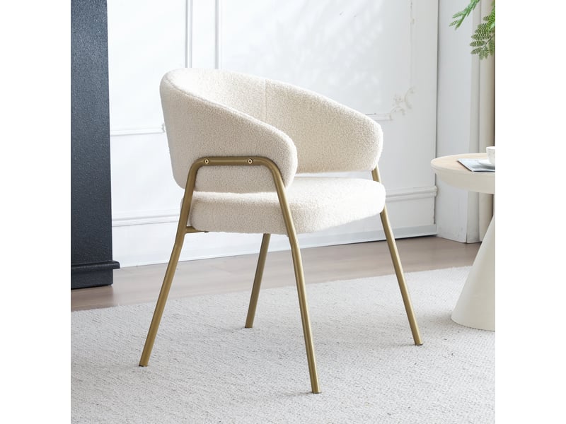 Lot de 4 chaises de salle à manger,49x48x78 cm,avec pieds dorés,tissu,blanc  - Conforama D