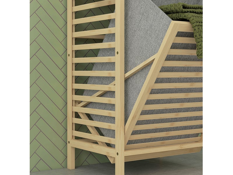  Étagère de salle de bain 44x33x160 cm – bambou naturel – 3 étagères avec panier à linge basculant  - Conforama E