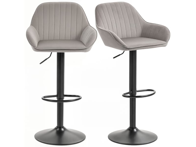  Lot de 2 tabourets de bar, chaises de bar en velours avec dossier, repose-pieds, hauteur réglable et pivotante gris  - Conforama A
