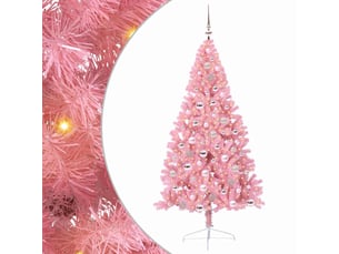 Sapin de noël, arbre de noël artificiel pré-éclairé rose 180 cm pvc cf61376