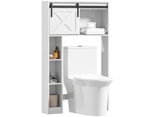 Meuble dessus wc blanc avec porte coulissante, étagère réglable, 80 x 17 x 128 cm