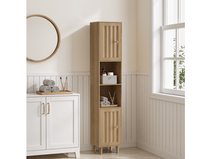 Colonne de rangement salle de bain 32x30x169 cm effet chêne avec 2 portes