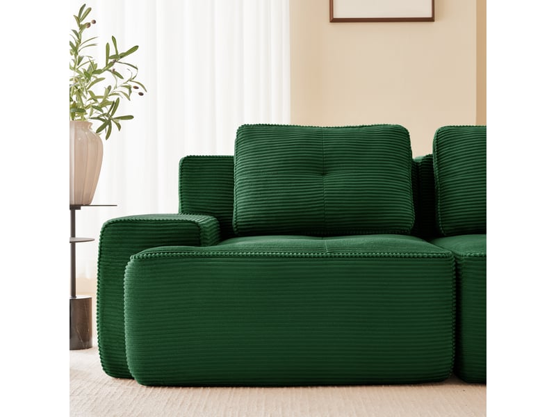  Canapé modulaire vert 4 places en velours côtelé, canapé d’angle à assise profonde pour salon, sans montage, 295 x 295 cm  - Conforama W