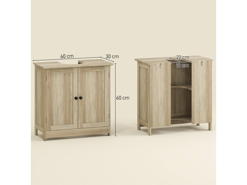  Meuble sous lavabo, meuble de salle de bain placard à 2 portes, étagère réglable, anti-humidité, 60 x 30 x 60 cm, gris  - Conforama E
