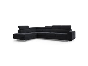 Canapé d'angle gauche convertible MASSENO 5 places Velours noir avec coffre de rangement