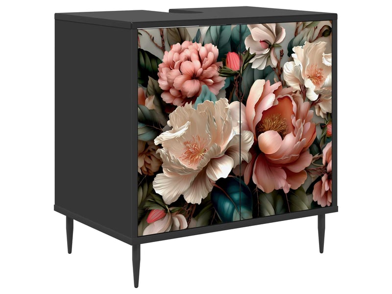  Armoire de salle de bain, meuble de rangement borne chêne noir 60x40x61 cm  - Conforama A