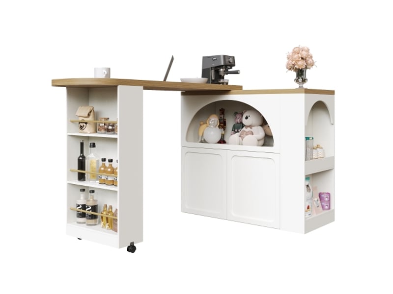  Table de bar extensible moderne avec rangement led, blanc, 135-205×39×100 cm, design élégant  - Conforama D