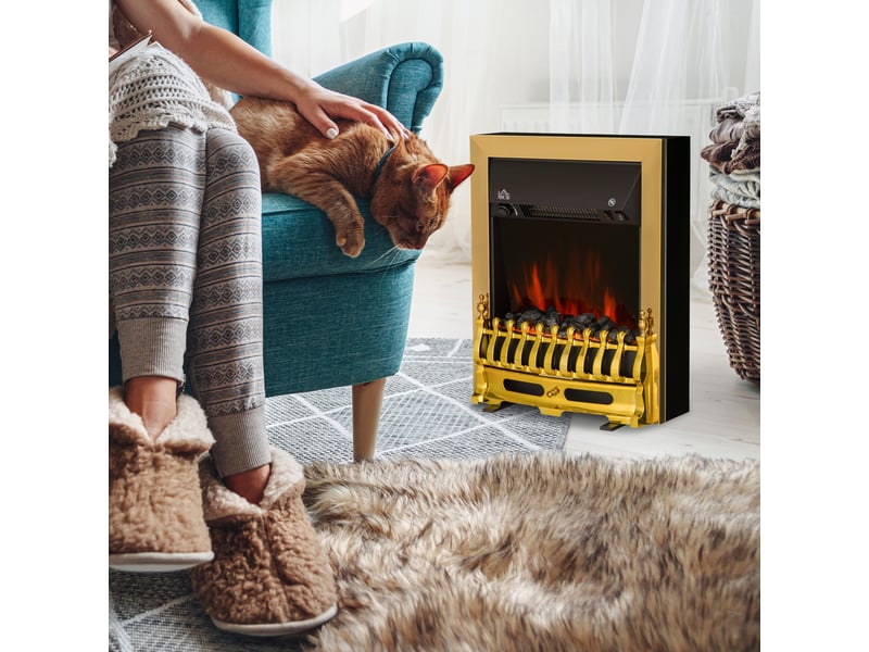  Cheminée électrique sur pied dorée, effet flamme led, chauffage 10002000 w  - Conforama D