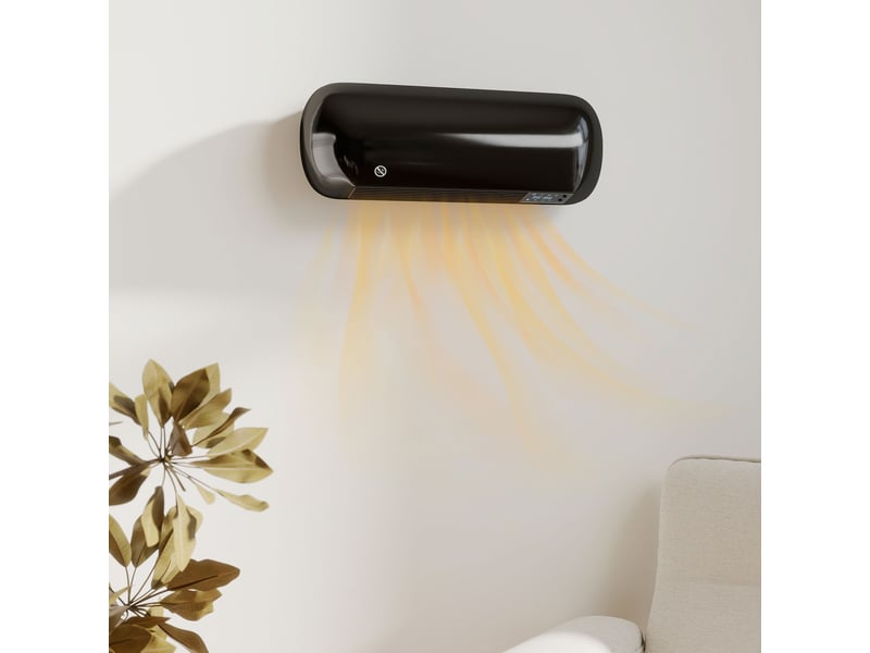  Radiateur électrique mural, 2000 w, 3 modes de fonctionnement, affichage led, thermostat, minuterie et fonction oscillation, noir  - Conforama C