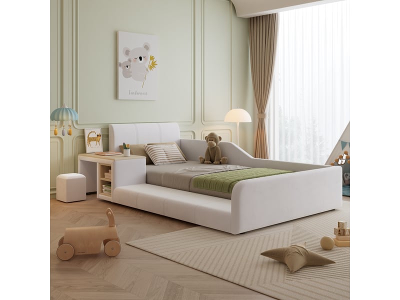 Lit avec rangement rembourré 90x200 cm coloris blanc velours lit enfant blanc - Conforama E