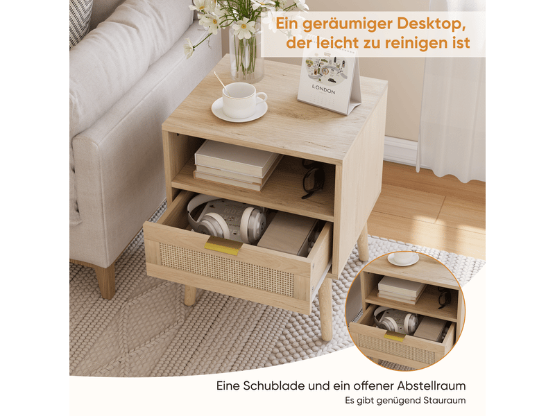  Table de chevet,45x40x55,5 cm,tiroir et étagère ouverte,effet chêne  - Conforama D