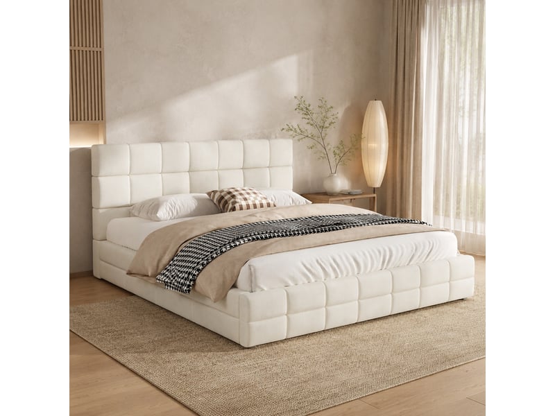  Lit plateforme rembourré 180 x 200 cm beige  - Conforama C