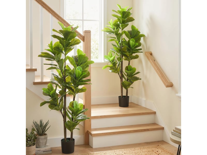  Lot de 2 plantes artificielles intérieures 150 cm, fausse plante à figuier lyre avec pot en ciment, vert  - Conforama C