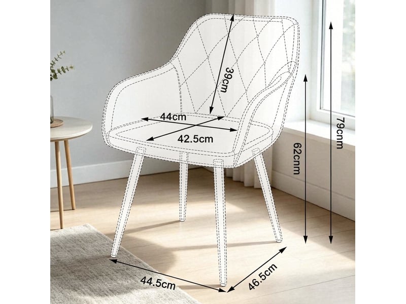  Chaise de salle à manger avec accoudoirs en velours rouge et pieds en métal  - Conforama E