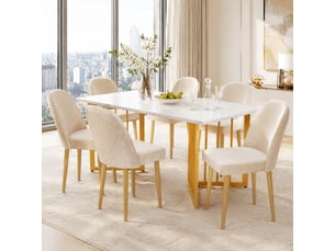 Lot de 6 chaises de salle à manger 45,5x62x87,5 cm, avec pieds métalliques, en tissu velouté beige